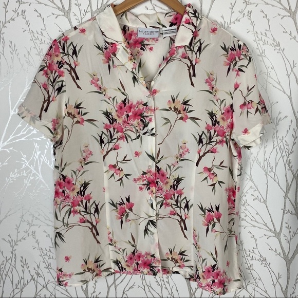 VINTAGE 100% Silk Floral Button-Front Blouse Boxy - Picture 9 of 9